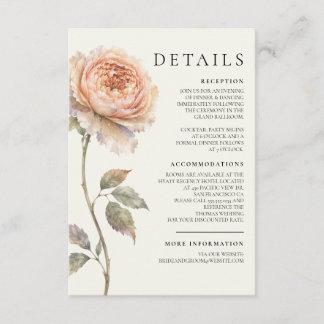 Modern Editorial Peony Peach Wedding Details Enclosure Card