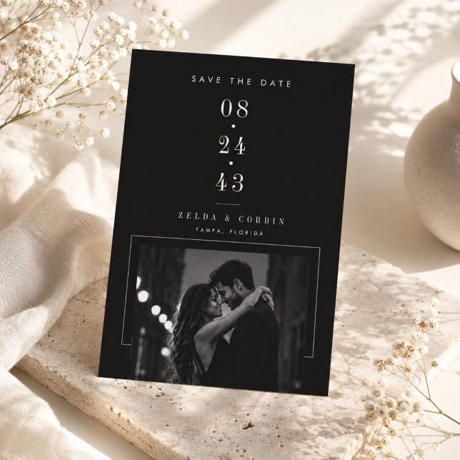 Modern Editorial Save The Date Photo Card. (Creator Uploaded)