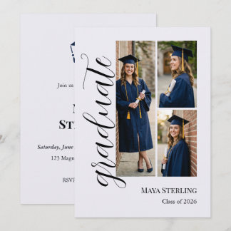 Modern Editorial Script Multi-Photo Graduation  Invitation