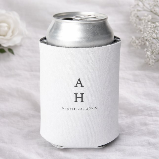Modern Editorial Serif Monogram Wedding Can Cooler (Creator Uploaded)