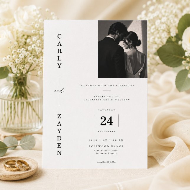 Modern Editorial Wedding Invitation with Photo (Creator Uploaded)
