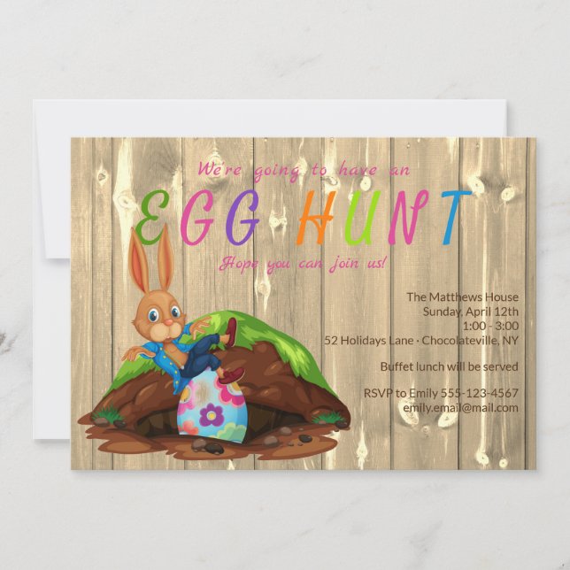 Modern Egg Hunt Easter Bunny Rabbit Custom Invitation (Front)