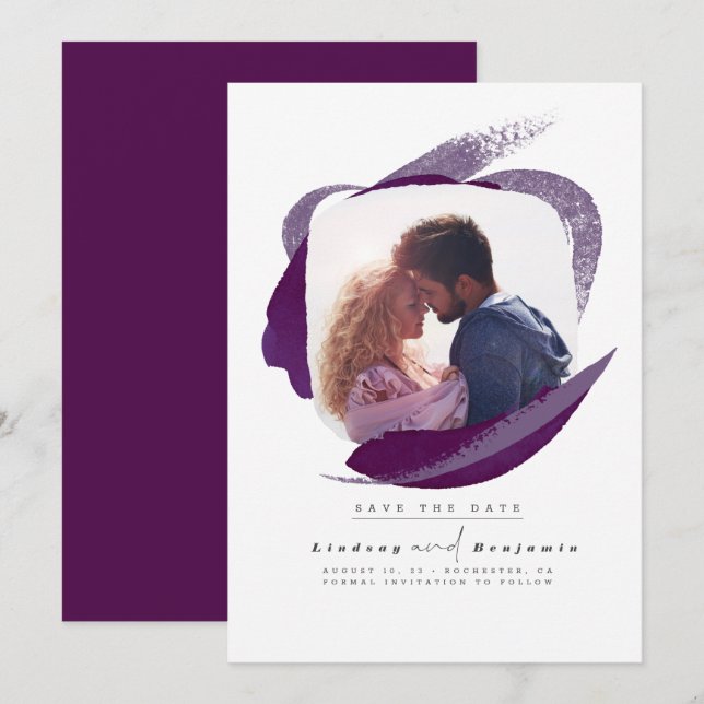 Modern Eggplant Purple Save The Date Photo (Front/Back)