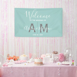 Modern Eggshell Blue Wedding Couples Monogram  Banner
