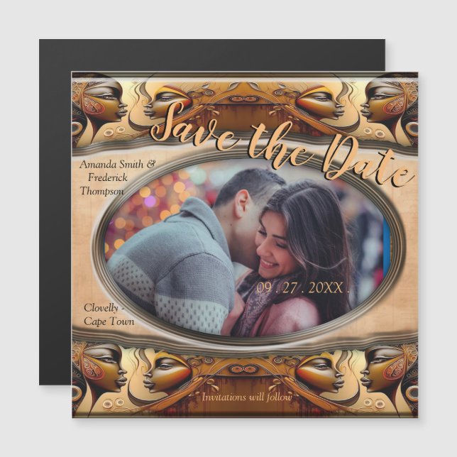 Modern Egyptian, Islamic, Arabic & African design Magnetic Invitation (Front/Back)