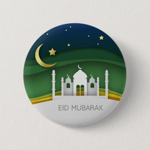 Modern Eid Mubarak Paper Cut Mosque - Button