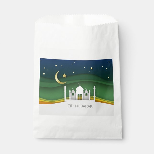 Modern Eid Mubarak Paper Cut Mosque - Favour Bag (Front)