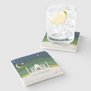 Modern Eid Mubarak Paper Cut Mosque Stone Coaster