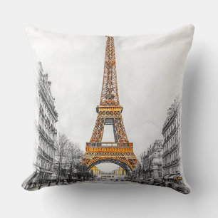 Modern Eiffel Tower 🌆 in the streets of Paris Throw Pillow