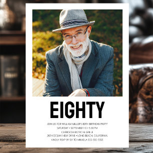 Modern EIGHTY Photo 80th Birthday Party Invitation