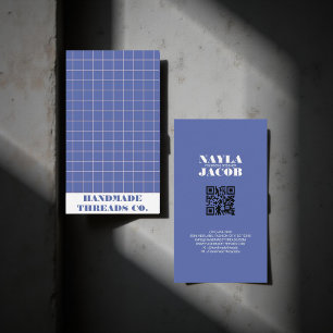Modern Electric Blue Chequered Pattern QR Code Business Card