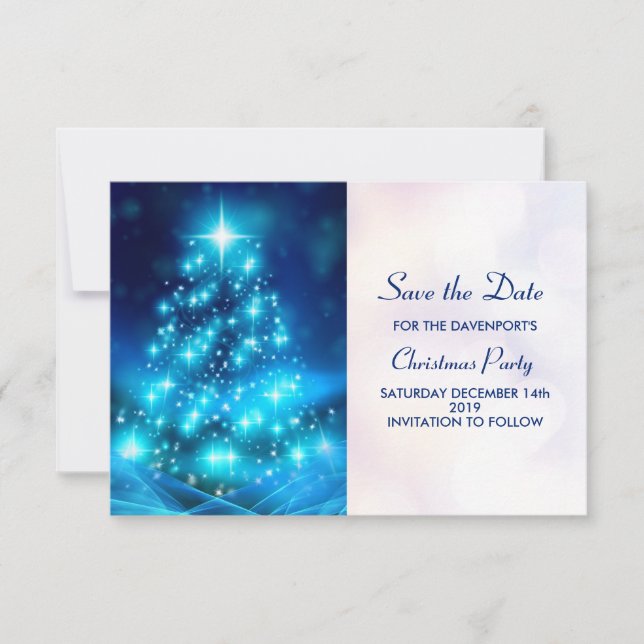 Modern Electric Blue Christmas Tree Save The Date (Front)