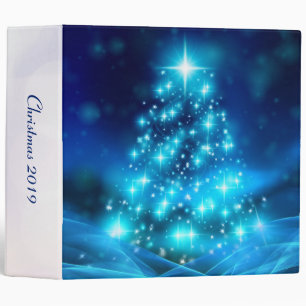 Modern Electric Blue Christmas Tree with Lights Binder