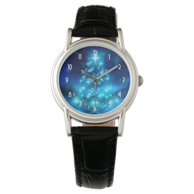 Modern Electric Blue Christmas Tree with Lights Watch (Front)