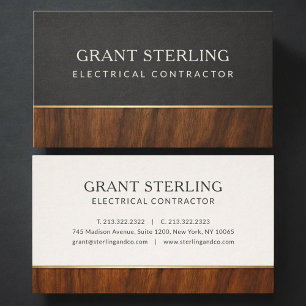 Modern Electrical Contractor Wood Professional Business Card