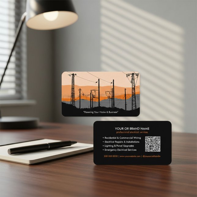 Modern Electrician Business Card with Power Lines (Creator Uploaded)