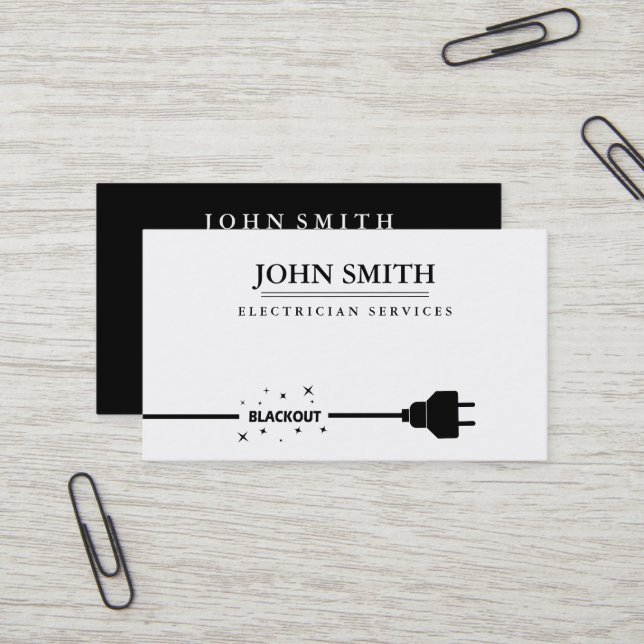 Modern Electrician Extension Cord Logo Black  Business Card (Front/Back In Situ)