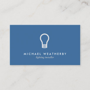 MODERN ELECTRICIAN LOGO LIGHTBULB on BLUE Business Card