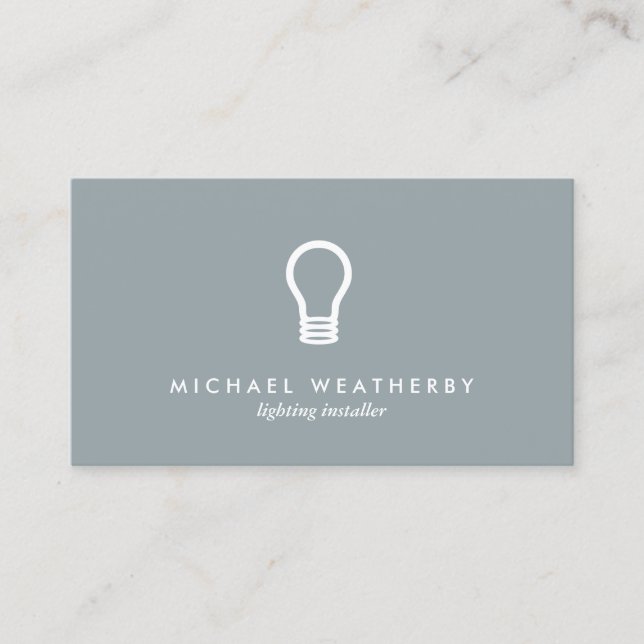 MODERN ELECTRICIAN LOGO LIGHTBULB on SLATE GRAY Business Card (Front)