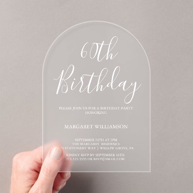 Modern Elegance  60th Birthday  Acrylic Invitations (Insitu (Handheld))