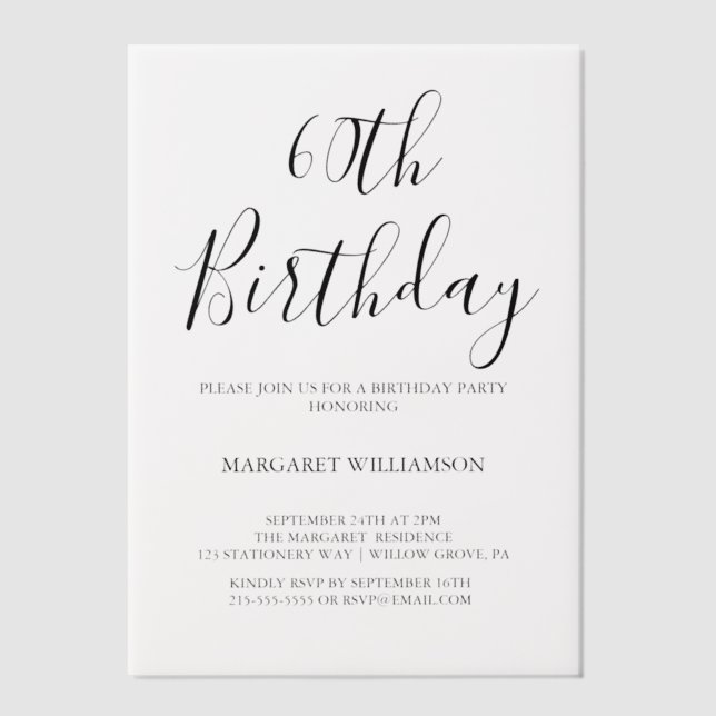 Modern Elegance  60th Birthday  Vellum Invitations (Front)