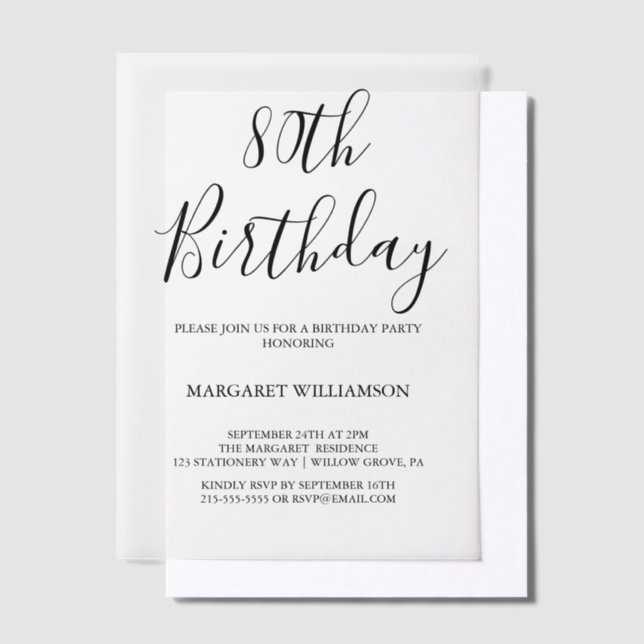  Modern Elegance  80th Birthday  Vellum Invitations (Offset)