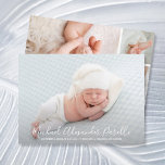 Modern Elegance Baby Boy Photo Birth Announcement<br><div class="desc">Elegantly sweet birth announcements feature your favourite newborn photo in full bleed, your baby 's name and birth stats in white chic lettering. A photo collage and parent's names on the back. *TIP: You may want to size the 2 square photos on the back BEFORE uploading them for easy placement....</div>