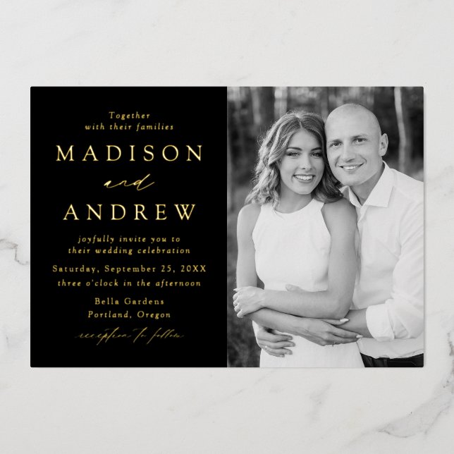 Modern Elegance Black and Gold Photo Wedding (Front)