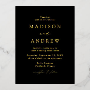 Modern Elegance Black and Gold Wedding Foil Invitation Postcard
