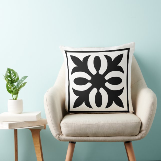 Modern Elegance Black and White ornate floral Throw Pillow (Chair)
