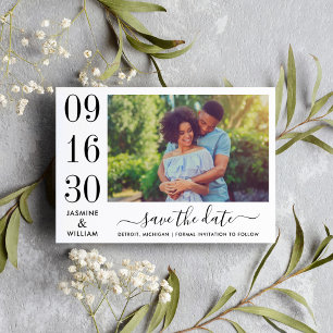 Modern Elegance Black and White Wedding Photo Save The Date