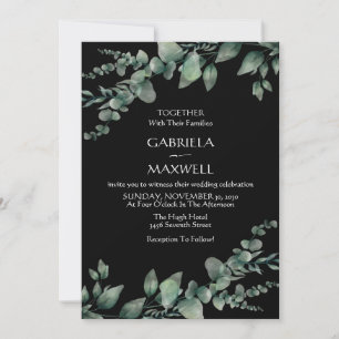 Modern Elegance Black Eucalyptus Wedding Invitation