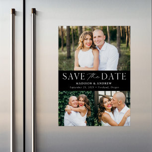 Modern Elegance Black Three Photo Save the Date Magnetic Invitation
