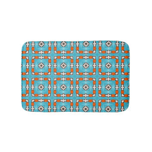 Modern Elegance Blue Orange White Azulejos Tile Bath Mat