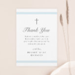 Modern Elegance Boys Baptism Thank You Card<br><div class="desc">The simple stripe baptism thank you card is modern and clean featuring soft blue stripes and a cross. Grey customizable type allows you to change all of the information on the card to your liking. Perfect for a little boy's baptism.</div>
