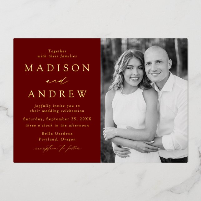 Modern Elegance Burgundy and Gold Photo Wedding (Front)