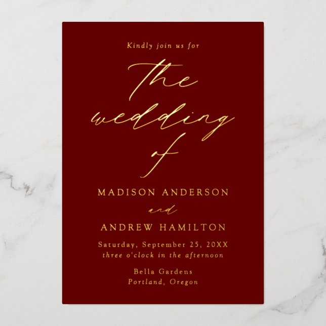 Modern Elegance Burgundy and Gold Wedding (Front)