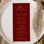 Modern Elegance Burgundy Wedding Menu<br><div class="desc">Simple and elegant wedding menu featuring "Menu" displayed in a modern white script with a burgundy background or colour of your choice. Personalize the burgundy wedding menu by adding your names,  wedding date,  and menu information. Designed to coordinate with our Modern Elegance wedding collection.</div>