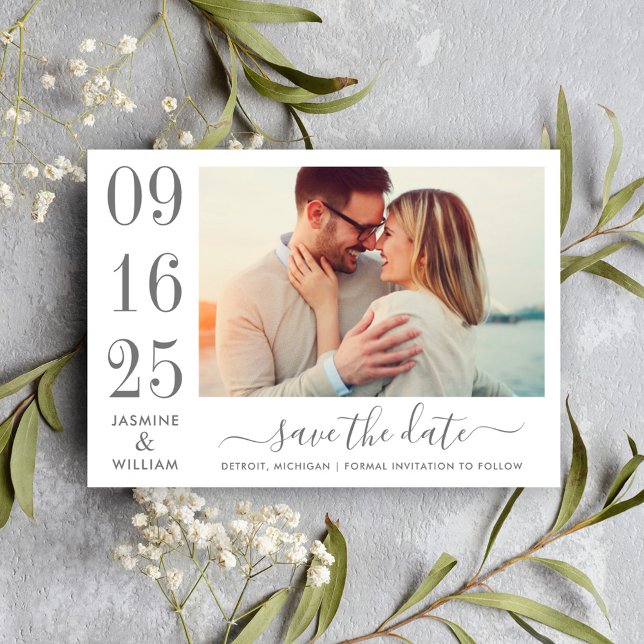 Modern Elegance Charcoal Grey Wedding Photo Save The Date (Creator Uploaded)