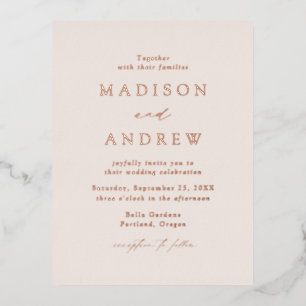 Modern Elegance Cream and Rose Gold Wedding Foil Invitation Postcard