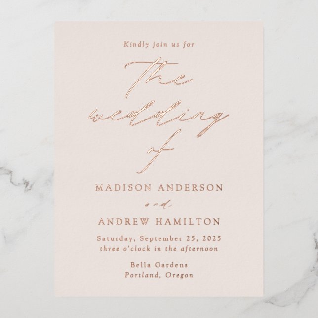 Modern Elegance Cream and Rose Gold Wedding Foil Invitation Postcard (Front)
