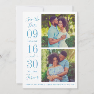 Modern Elegance Dusty Blue Wedding Photo Save The Date