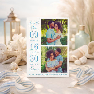 Modern Elegance Dusty Blue Wedding Photo Save The Date