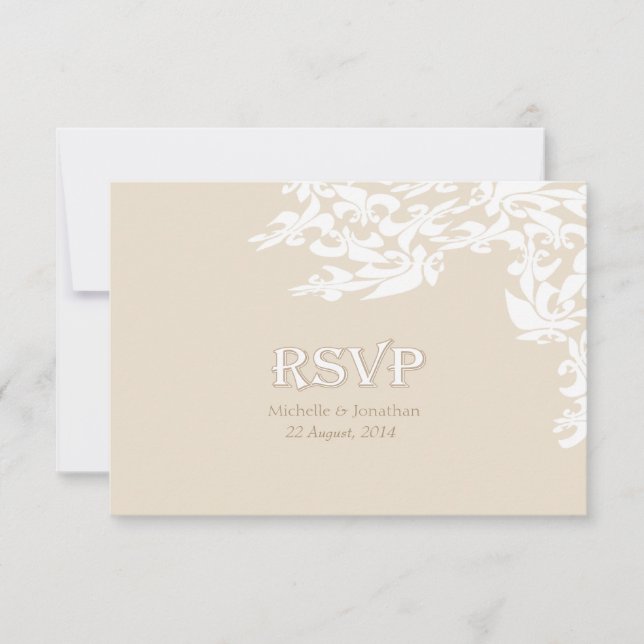 Modern Elegance Ecru Fleur de Lis RSVP Card (Front)