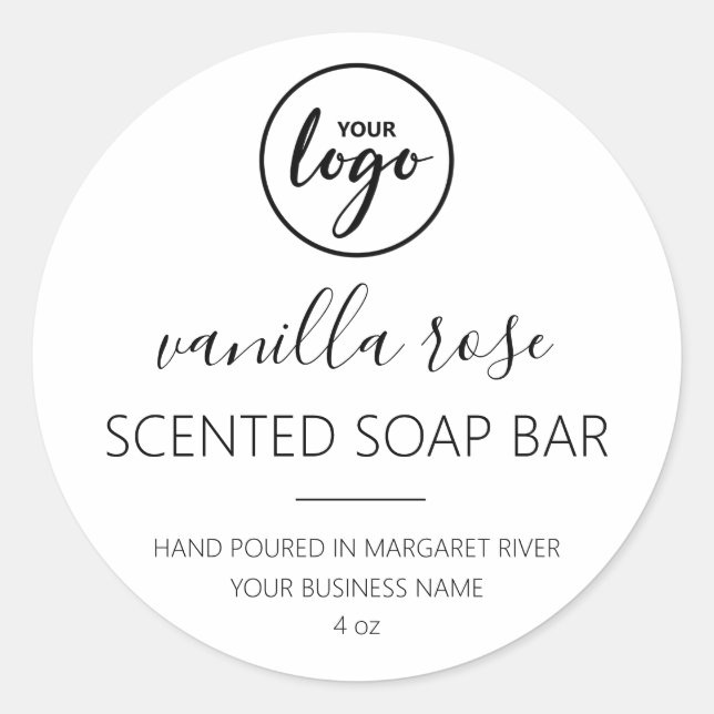 Modern Elegance Font White Soap Logo Labels (Front)