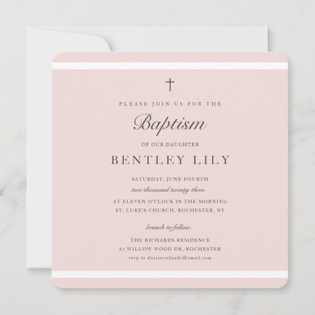 Modern Elegance Girls Baptism Invitation (Front)