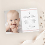 Modern Elegance Girls Baptism Thank You Card<br><div class="desc">Modern Elegance Girls Baptism thank you card is modern and clean featuring soft pink stripes and a cross with photo. Grey customizable type allows you to change all of the information on the card to your liking. Perfect for a little girls baptism.</div>