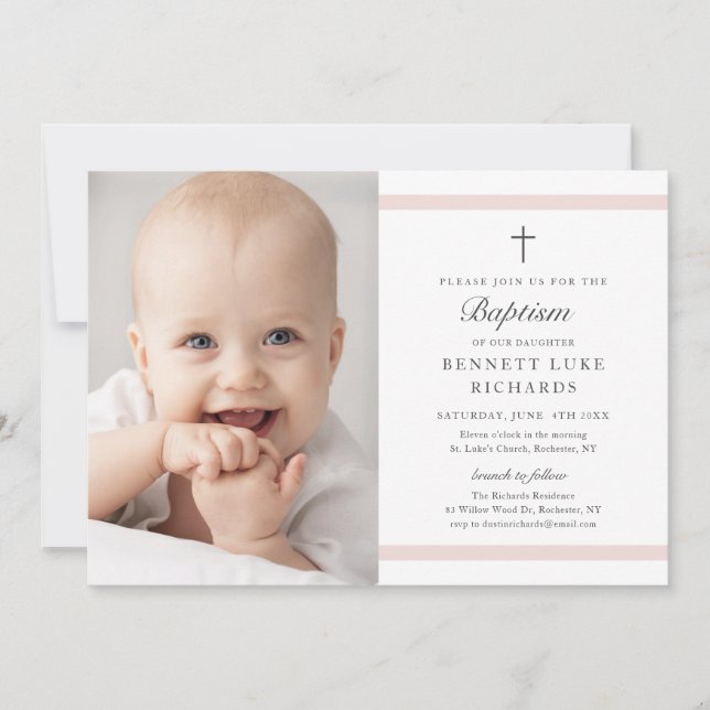 Modern Elegance Girls Photo Baptism Invitation (Front)