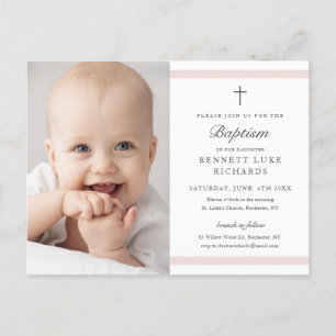Modern Elegance Girls Photo Baptism Invitation Postcard