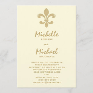 Modern Elegance Gold Fleur de Lis Engagement Invitation